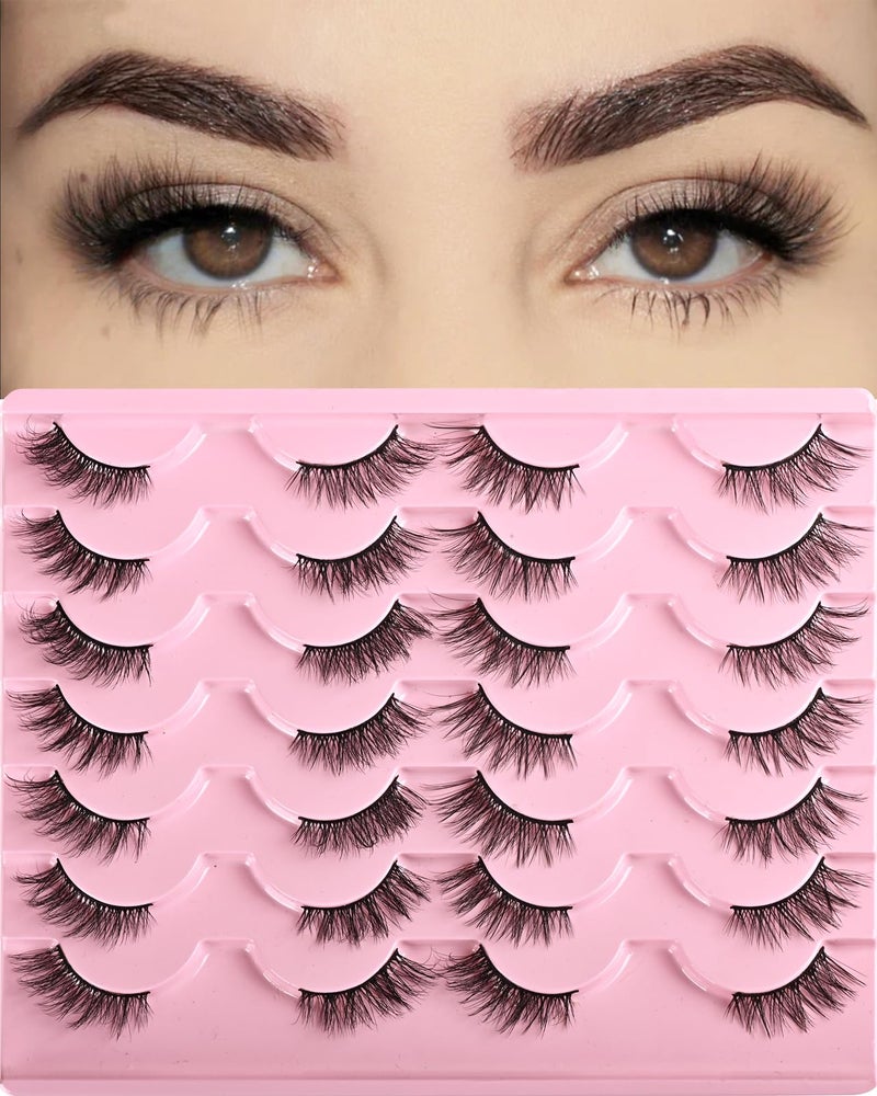 FARRED Half Lashes Natural Look Short Eyelashes Cat Eye Lash Fluffy Natural Lashes Wispy False Eyelash 14 Pairs Faux Mink Strip Eye Lashes Pack for Daily Makeup F15  914mm
